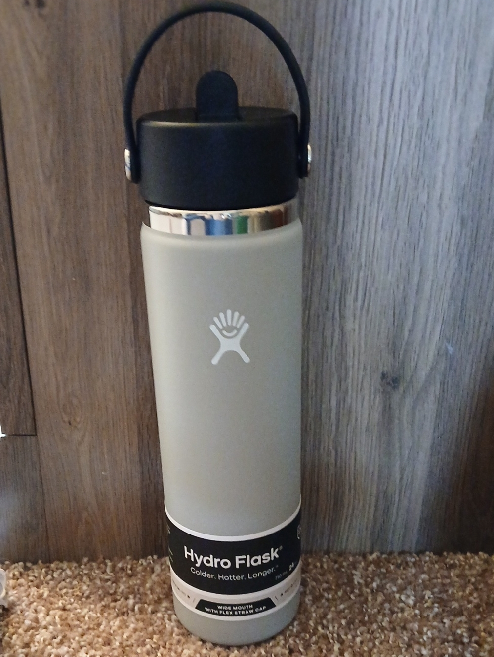 NEW Hydro Flask Wide Mouth Water Bottle w/Flex Straw Cap, Gray, 24 oz.